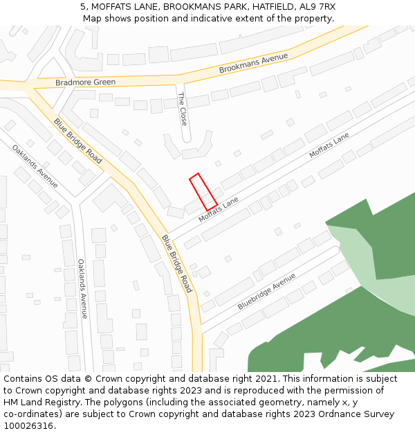 5, MOFFATS LANE, BROOKMANS PARK, HATFIELD, AL9 7RX: Location map and indicative extent of plot