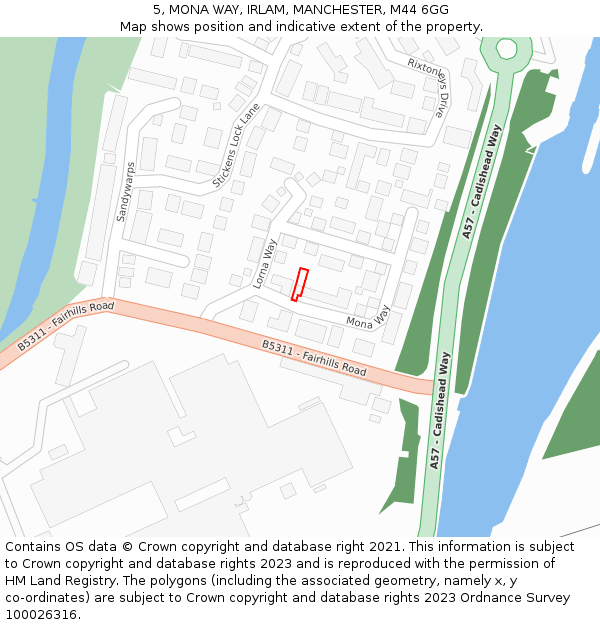 5, MONA WAY, IRLAM, MANCHESTER, M44 6GG: Location map and indicative extent of plot