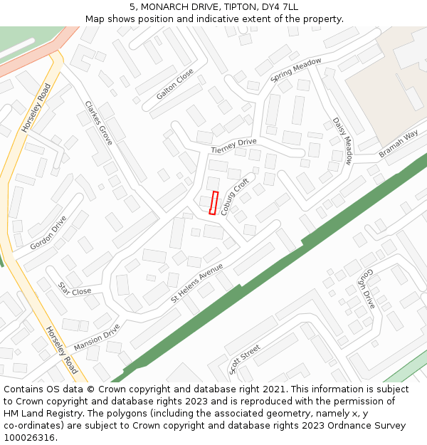 5, MONARCH DRIVE, TIPTON, DY4 7LL: Location map and indicative extent of plot