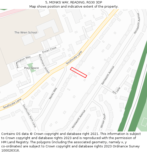 5, MONKS WAY, READING, RG30 3DP: Location map and indicative extent of plot
