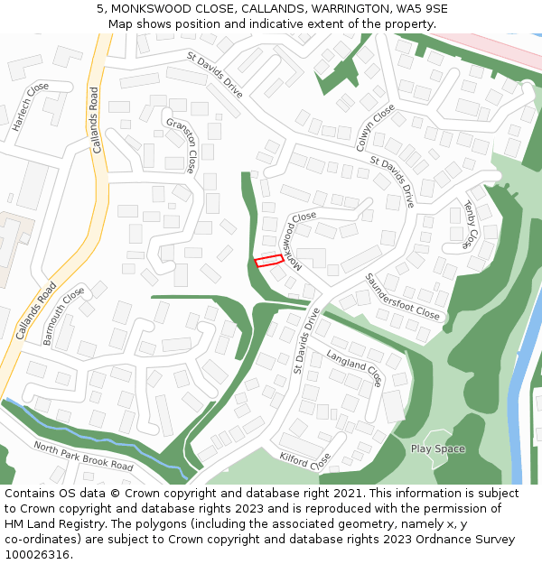 5, MONKSWOOD CLOSE, CALLANDS, WARRINGTON, WA5 9SE: Location map and indicative extent of plot