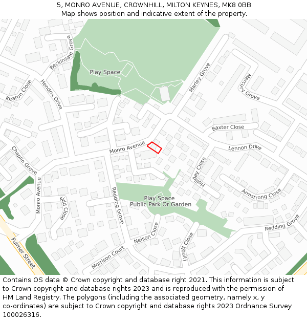 5, MONRO AVENUE, CROWNHILL, MILTON KEYNES, MK8 0BB: Location map and indicative extent of plot