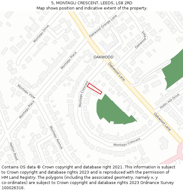 5, MONTAGU CRESCENT, LEEDS, LS8 2RD: Location map and indicative extent of plot