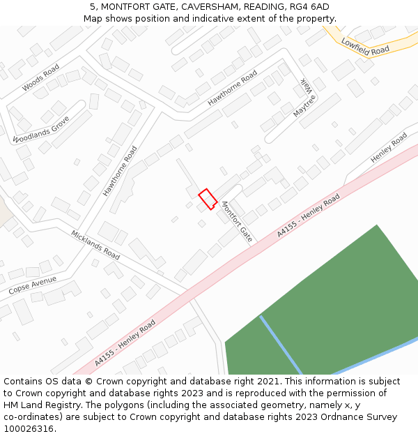 5, MONTFORT GATE, CAVERSHAM, READING, RG4 6AD: Location map and indicative extent of plot