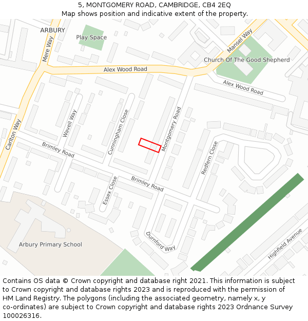 5, MONTGOMERY ROAD, CAMBRIDGE, CB4 2EQ: Location map and indicative extent of plot