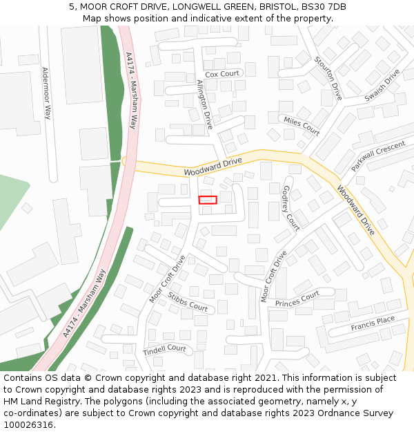 5, MOOR CROFT DRIVE, LONGWELL GREEN, BRISTOL, BS30 7DB: Location map and indicative extent of plot