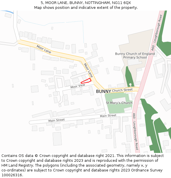 5, MOOR LANE, BUNNY, NOTTINGHAM, NG11 6QX: Location map and indicative extent of plot