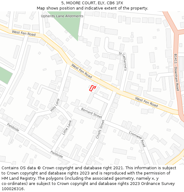 5, MOORE COURT, ELY, CB6 1FX: Location map and indicative extent of plot