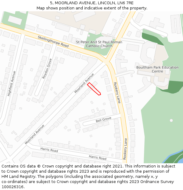 5, MOORLAND AVENUE, LINCOLN, LN6 7RE: Location map and indicative extent of plot