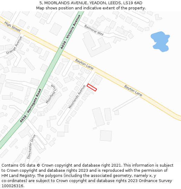 5, MOORLANDS AVENUE, YEADON, LEEDS, LS19 6AD: Location map and indicative extent of plot