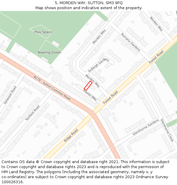 5, MORDEN WAY, SUTTON, SM3 9PQ: Location map and indicative extent of plot