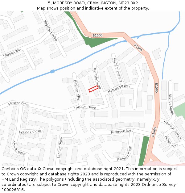 5, MORESBY ROAD, CRAMLINGTON, NE23 3XP: Location map and indicative extent of plot