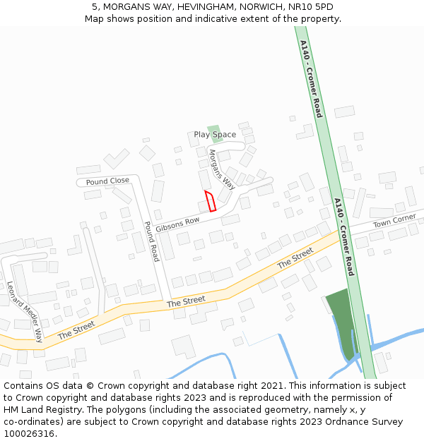 5, MORGANS WAY, HEVINGHAM, NORWICH, NR10 5PD: Location map and indicative extent of plot