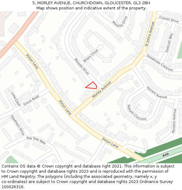 5, MORLEY AVENUE, CHURCHDOWN, GLOUCESTER, GL3 2BH: Location map and indicative extent of plot