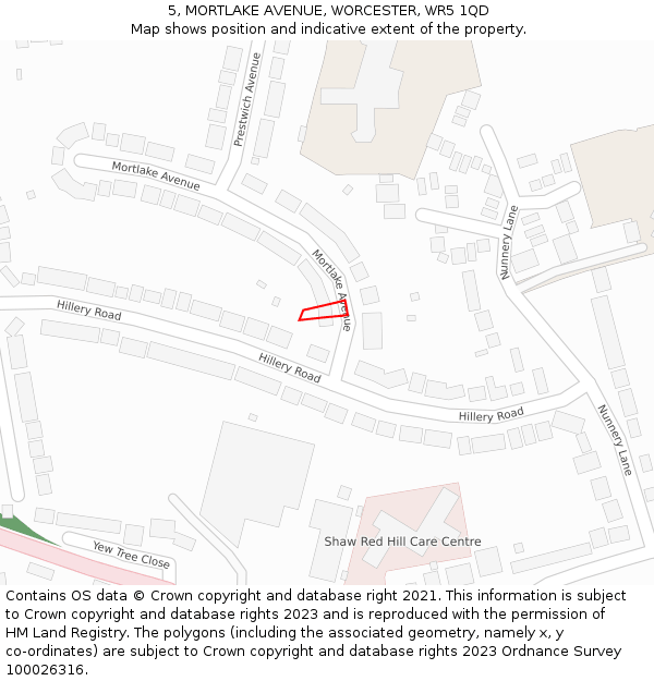 5, MORTLAKE AVENUE, WORCESTER, WR5 1QD: Location map and indicative extent of plot