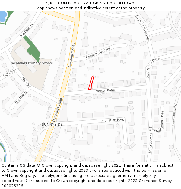 5, MORTON ROAD, EAST GRINSTEAD, RH19 4AF: Location map and indicative extent of plot