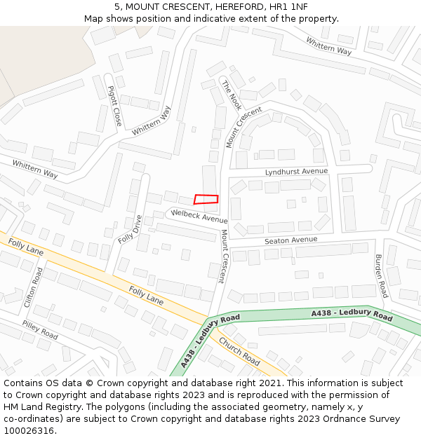 5, MOUNT CRESCENT, HEREFORD, HR1 1NF: Location map and indicative extent of plot