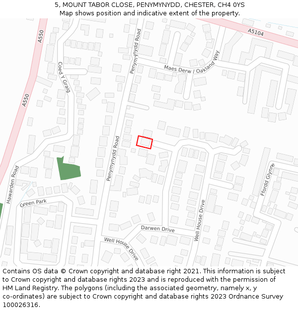 5, MOUNT TABOR CLOSE, PENYMYNYDD, CHESTER, CH4 0YS: Location map and indicative extent of plot