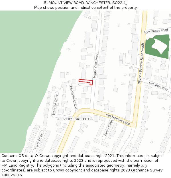 5, MOUNT VIEW ROAD, WINCHESTER, SO22 4JJ: Location map and indicative extent of plot