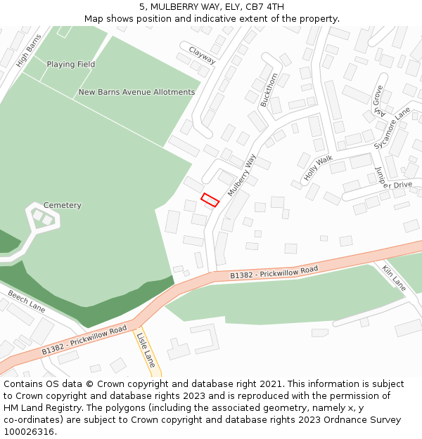 5, MULBERRY WAY, ELY, CB7 4TH: Location map and indicative extent of plot