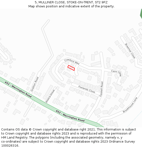 5, MULLINER CLOSE, STOKE-ON-TRENT, ST2 9PZ: Location map and indicative extent of plot