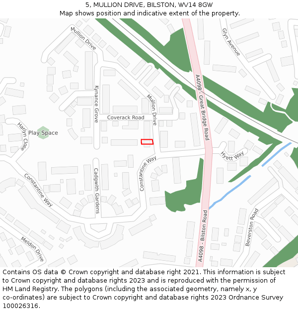 5, MULLION DRIVE, BILSTON, WV14 8GW: Location map and indicative extent of plot