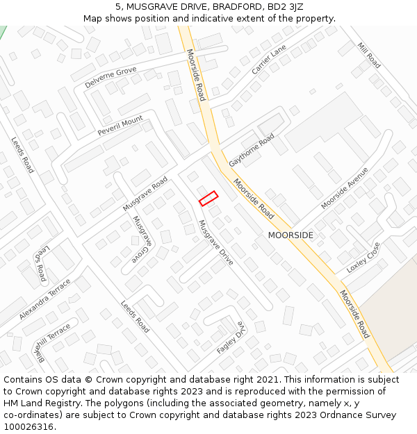 5, MUSGRAVE DRIVE, BRADFORD, BD2 3JZ: Location map and indicative extent of plot