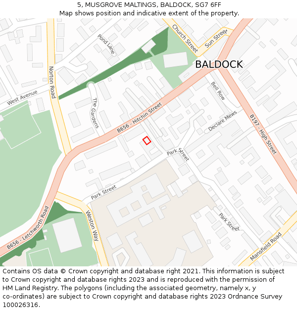 5, MUSGROVE MALTINGS, BALDOCK, SG7 6FF: Location map and indicative extent of plot