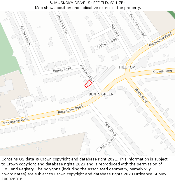 5, MUSKOKA DRIVE, SHEFFIELD, S11 7RH: Location map and indicative extent of plot