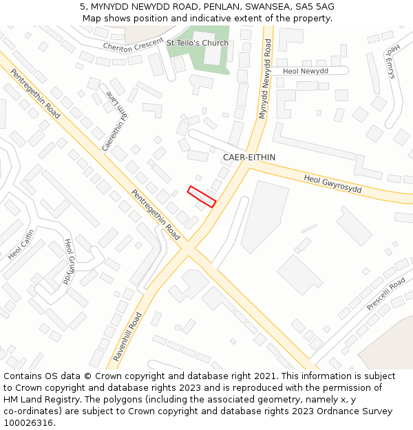 5, MYNYDD NEWYDD ROAD, PENLAN, SWANSEA, SA5 5AG: Location map and indicative extent of plot
