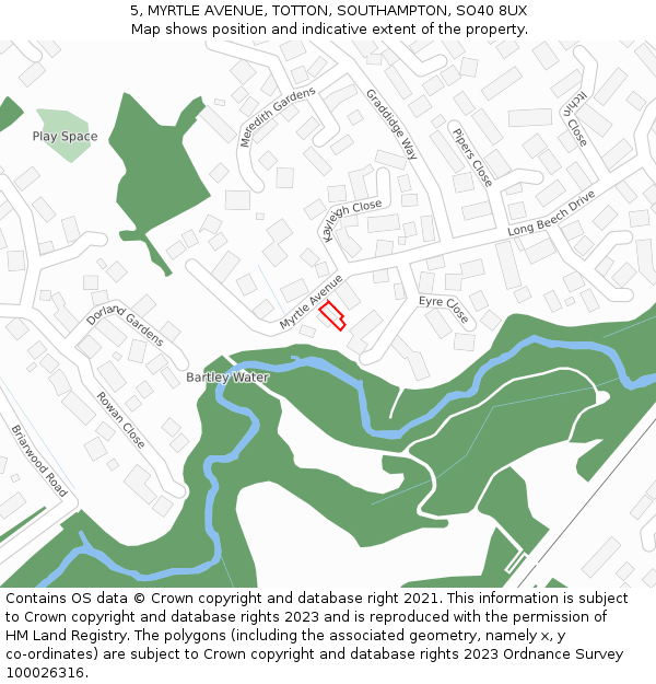 5, MYRTLE AVENUE, TOTTON, SOUTHAMPTON, SO40 8UX: Location map and indicative extent of plot