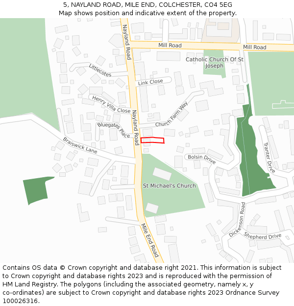 5, NAYLAND ROAD, MILE END, COLCHESTER, CO4 5EG: Location map and indicative extent of plot