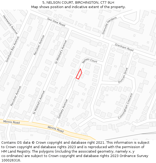 5, NELSON COURT, BIRCHINGTON, CT7 9LH: Location map and indicative extent of plot