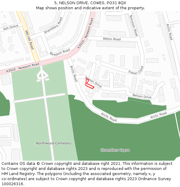 5, NELSON DRIVE, COWES, PO31 8QX: Location map and indicative extent of plot