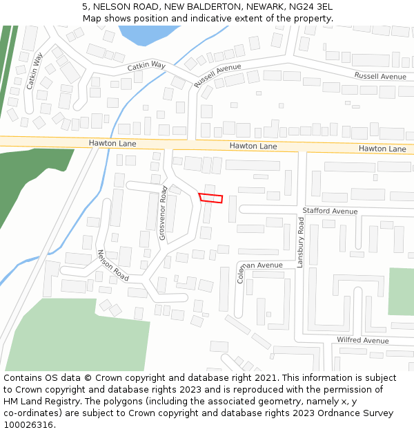 5, NELSON ROAD, NEW BALDERTON, NEWARK, NG24 3EL: Location map and indicative extent of plot