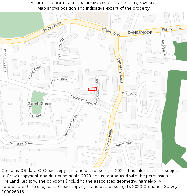 5, NETHERCROFT LANE, DANESMOOR, CHESTERFIELD, S45 9DE: Location map and indicative extent of plot