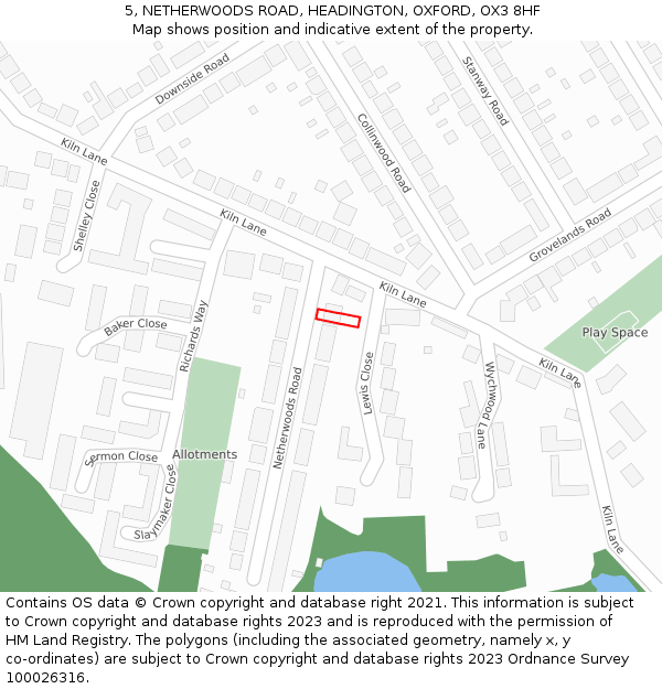 5, NETHERWOODS ROAD, HEADINGTON, OXFORD, OX3 8HF: Location map and indicative extent of plot