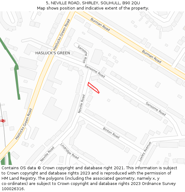 5, NEVILLE ROAD, SHIRLEY, SOLIHULL, B90 2QU: Location map and indicative extent of plot