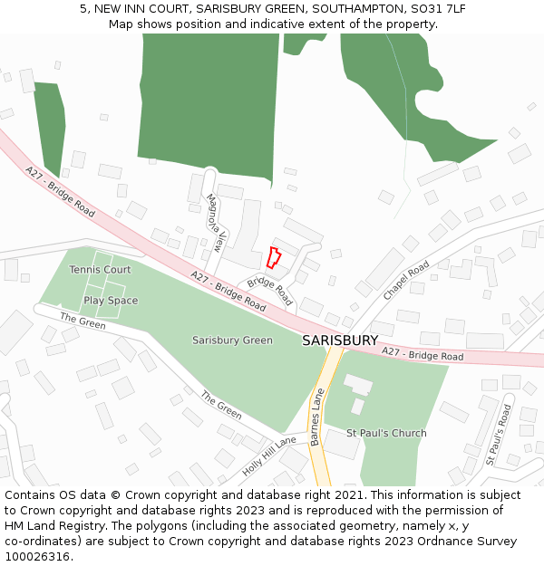 5, NEW INN COURT, SARISBURY GREEN, SOUTHAMPTON, SO31 7LF: Location map and indicative extent of plot