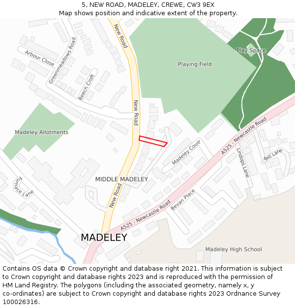 5, NEW ROAD, MADELEY, CREWE, CW3 9EX: Location map and indicative extent of plot