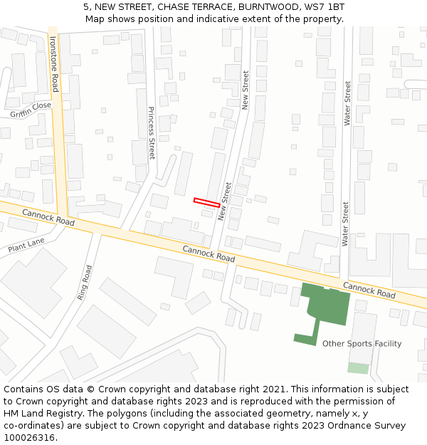 5, NEW STREET, CHASE TERRACE, BURNTWOOD, WS7 1BT: Location map and indicative extent of plot