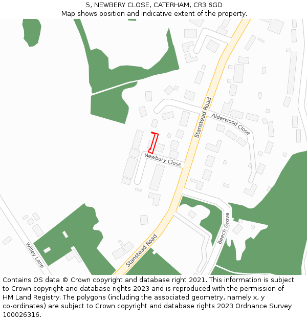 5, NEWBERY CLOSE, CATERHAM, CR3 6GD: Location map and indicative extent of plot