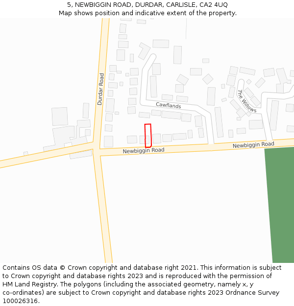 5, NEWBIGGIN ROAD, DURDAR, CARLISLE, CA2 4UQ: Location map and indicative extent of plot