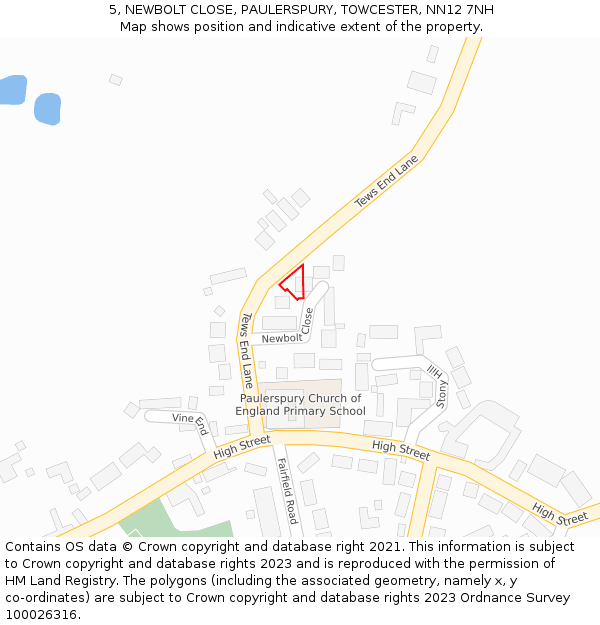 5, NEWBOLT CLOSE, PAULERSPURY, TOWCESTER, NN12 7NH: Location map and indicative extent of plot