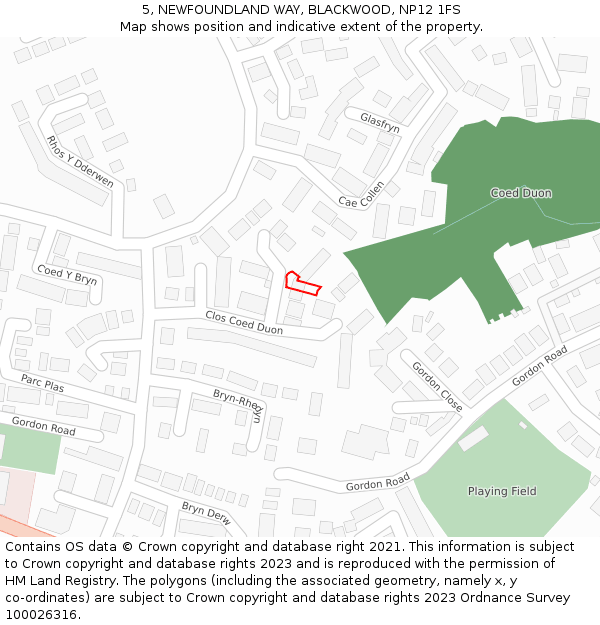 5, NEWFOUNDLAND WAY, BLACKWOOD, NP12 1FS: Location map and indicative extent of plot