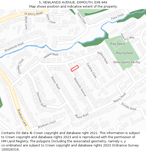 5, NEWLANDS AVENUE, EXMOUTH, EX8 4AX: Location map and indicative extent of plot