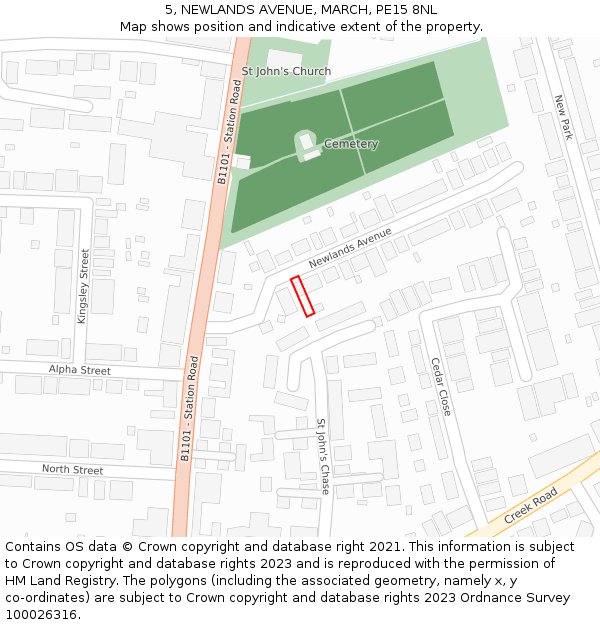 5, NEWLANDS AVENUE, MARCH, PE15 8NL: Location map and indicative extent of plot