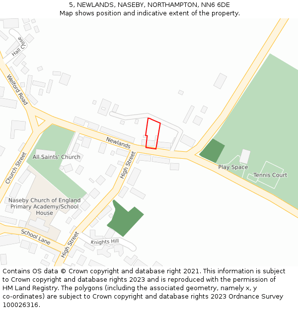 5, NEWLANDS, NASEBY, NORTHAMPTON, NN6 6DE: Location map and indicative extent of plot