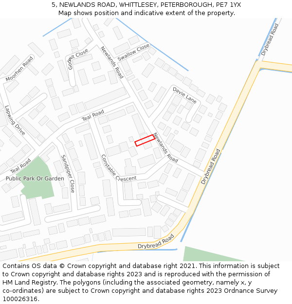 5, NEWLANDS ROAD, WHITTLESEY, PETERBOROUGH, PE7 1YX: Location map and indicative extent of plot