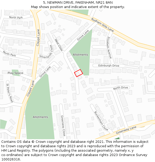 5, NEWMAN DRIVE, FAKENHAM, NR21 8AN: Location map and indicative extent of plot